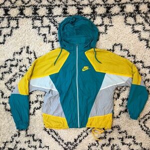 NIKE 1990 RE-ISSUE WOVEN HOODED Retro WINDBREAKER JACKET Medium Teal Yellow